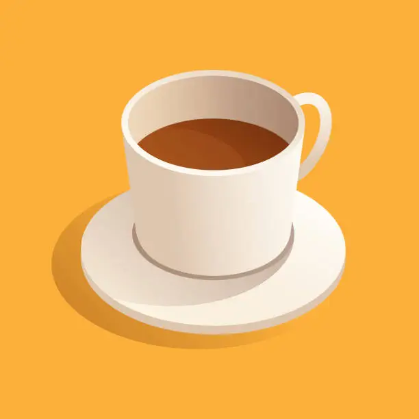Vector illustration of Vector Illustration of Coffee Isometric Icon and Three Dimensional Design. Americano, Espresso, Latte, Mocha, Cafe, Coffee Break, Drink, Frappuccino, French Press, Barista.