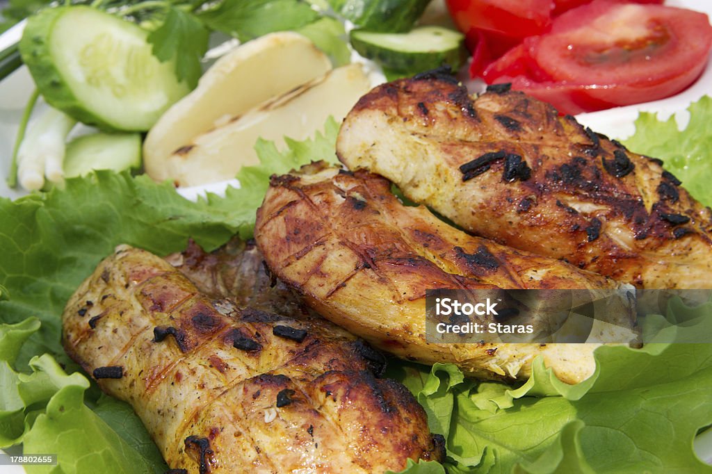 Grilled chicken with vegetables Barbecue - Meal Stock Photo