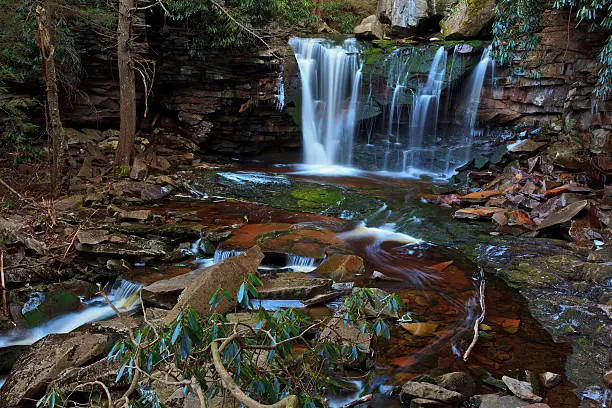 Photo of Waterfalls, tannin colored stream and rocks