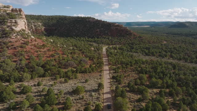 Aerial View of a Car on a Dirt Road near the Dolores Falls Trailhead in Glade Park, Colorado