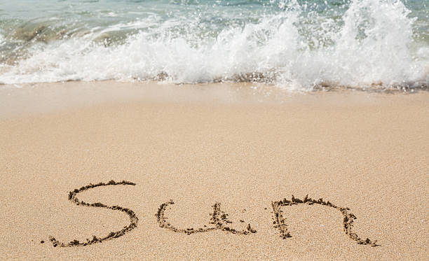 istock Drawing in sand by ocean of Sun word 178803263