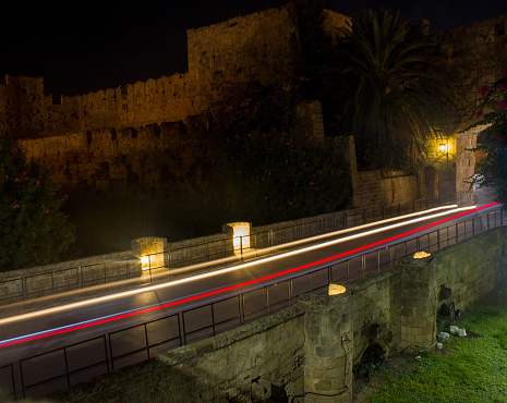 Traffic lights in Gate of Liberty, medieval city of Rhodes