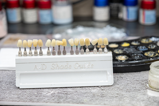 A-D shade guide for tooth crowns to select the proper tooth color in technician lab