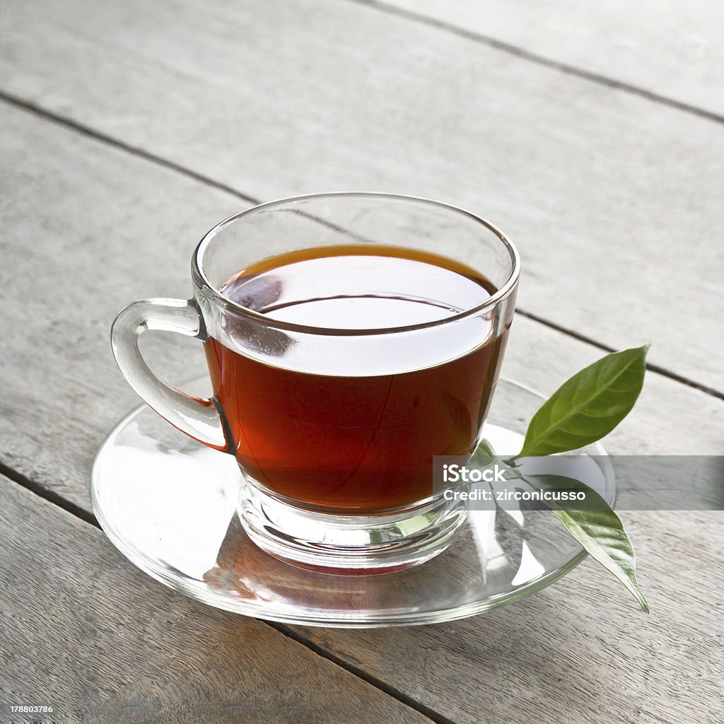 tea a cup of tea on wood board, drink for health Camellia sinensis Stock Photo