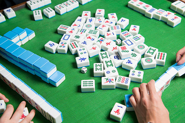 palying mahjong stock photo