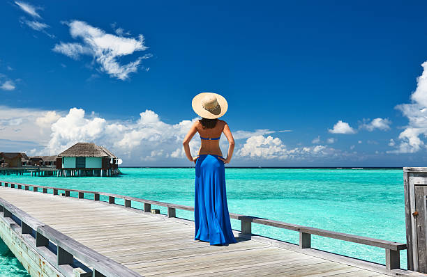 istock Woman on a beach jetty at Maldives 178810048