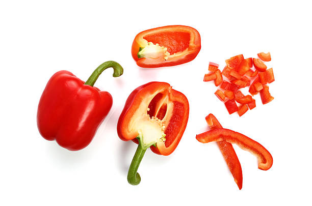 fettine di peperone rosso - pepper bell pepper portion vegetable foto e immagini stock