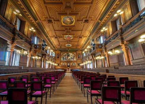 The Auditorium of the University of Heidelberg, Germany with ornamented walls