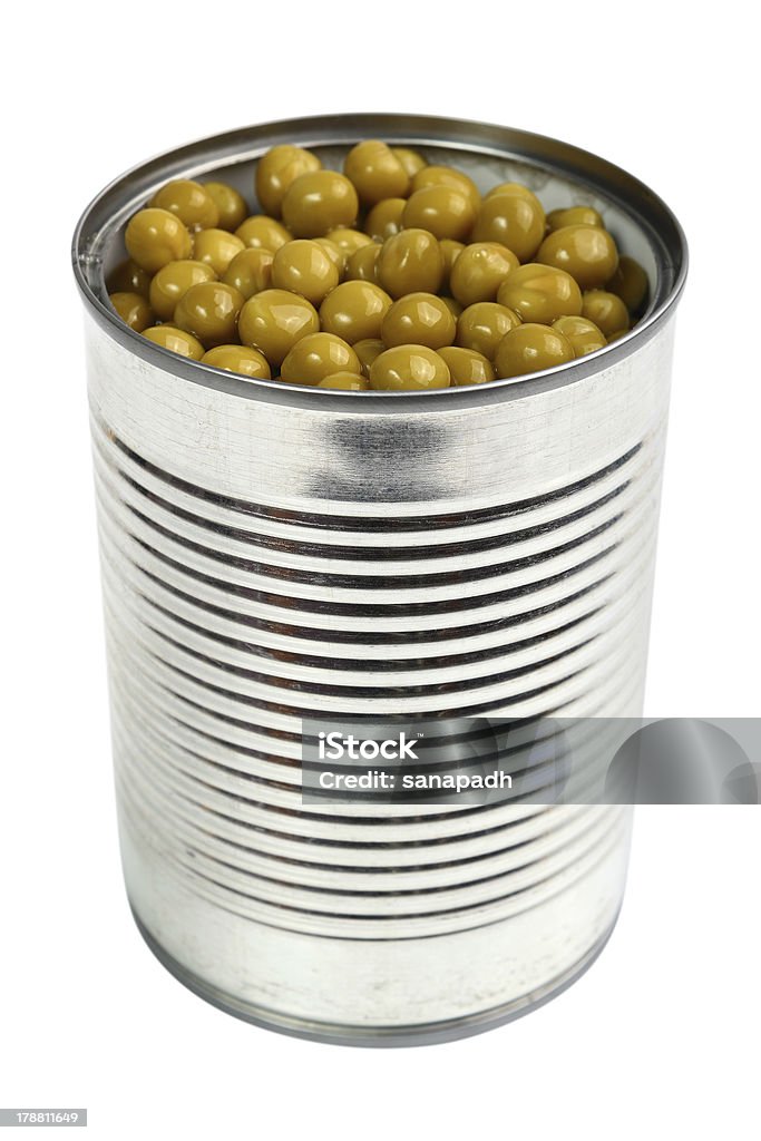 Canned Green Peas Canned Green Peas. Isolated with clipping path. Lentil Stock Photo