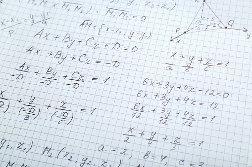 Sheet of paper with many different mathematical formulas