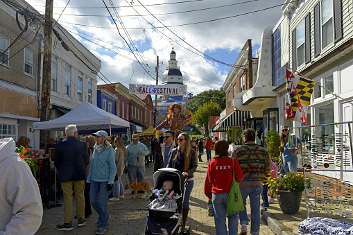 People enjoying the Fall Festival on Maryland Street in Annapolis MD