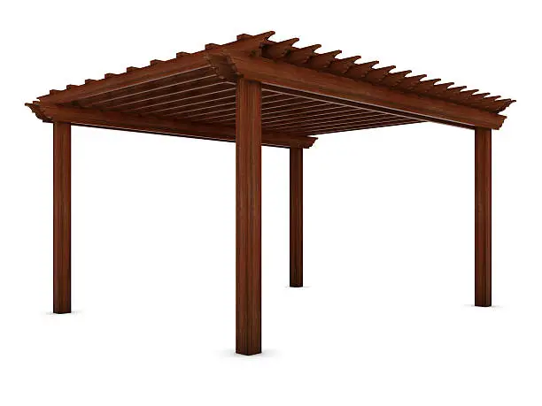 Wooden pergola on the white