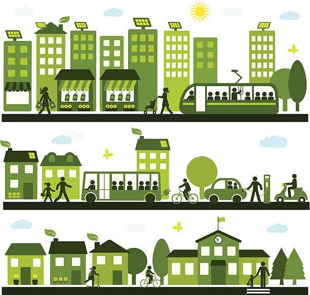 ilustrações de stock, clip art, desenhos animados e ícones de sustentável de cidade - factory environment city environmental conservation