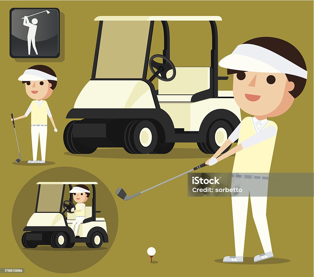 Szczęśliwy Golfista - Grafika wektorowa royalty-free (Wózek golfowy)
