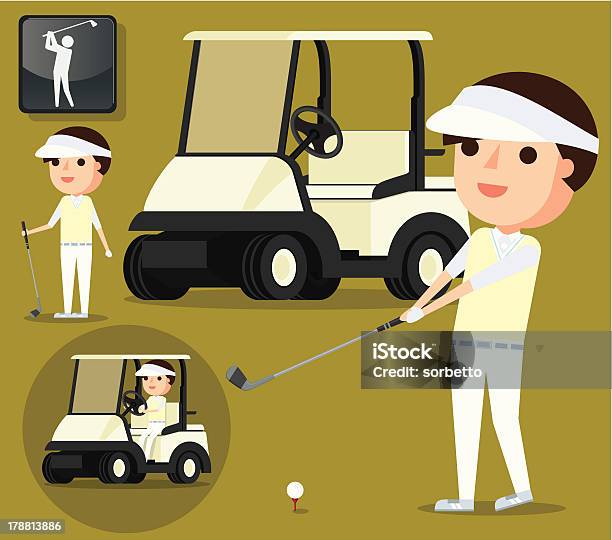 Feliz Jogador De Golfe - Arte vetorial de stock e mais imagens de Carrinho de Golfe - Carrinho de Golfe, Conduzir, Golfe