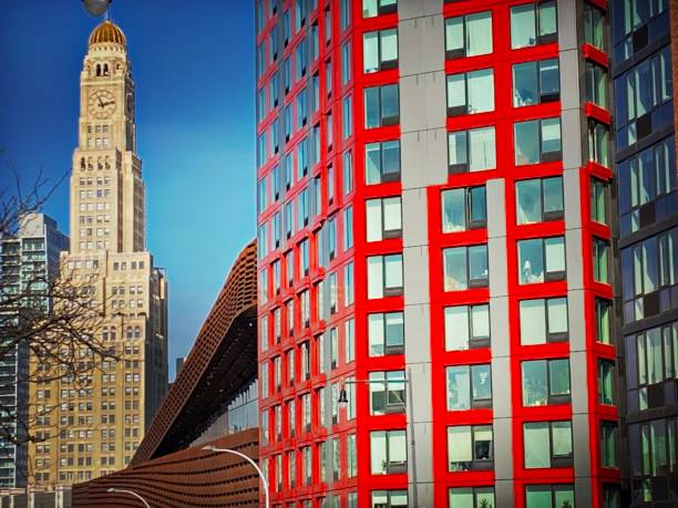 브루클린의 시계탑, 바클레이 센터 및 아파트 건물 - barclays center 뉴스 사진 이미지
