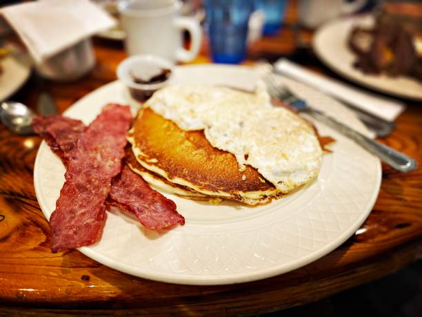 Diner Two Fried Eggs, pancakes and Turkey Bacon