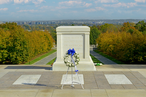 The Tomb of the Unknown Soldier at Arlington Cemetery in Virginia