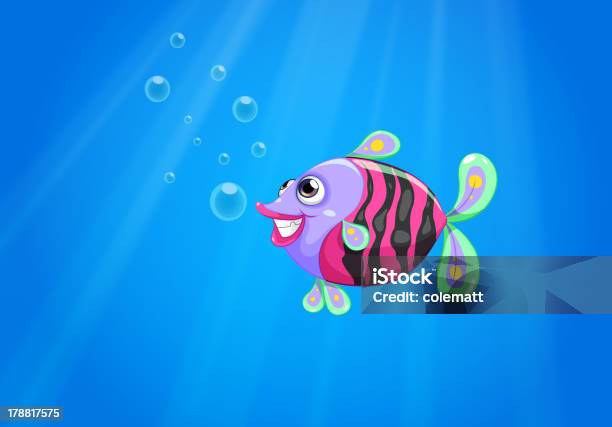 Ilustración de Coloridos Peces Sonriendo Bajo Del Mar y más Vectores Libres de Derechos de Aire libre - Aire libre, Animal, Azul