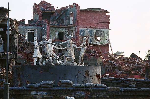 memorial in ruins stock photo