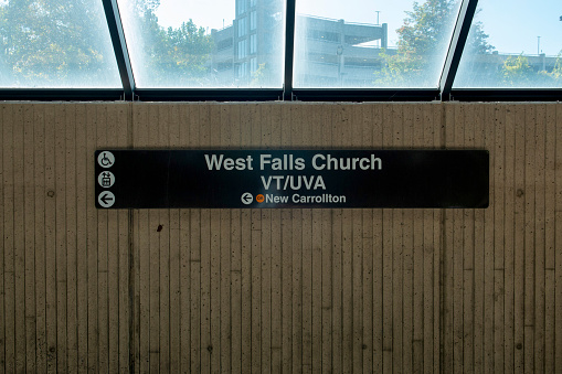 West Falls Church Metro Station wall sign - part of the Washington dc metro system