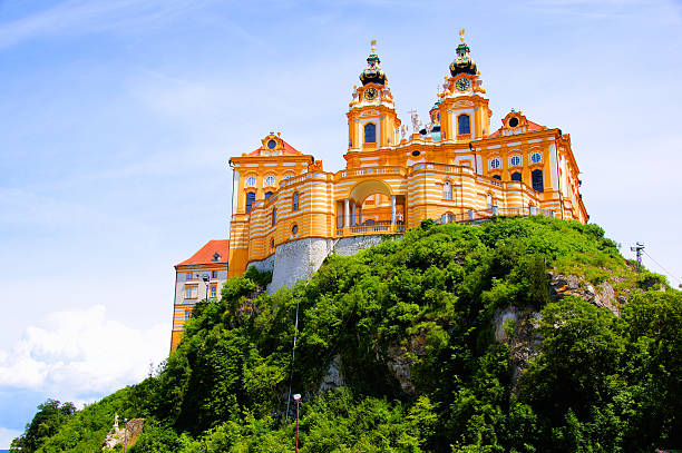 View of the historic Melk Abbey, Austria View of the historic Melk Abbey, Austria abbey stock pictures, royalty-free photos & images