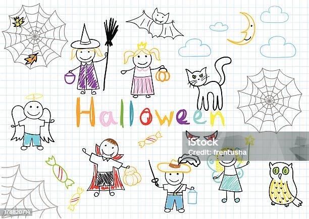 Vector Sketches With Happy Childrens Stock Illustration - Download Image Now - Child, Spider Web, Angel