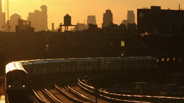 Sunset Subway Train and Skyline