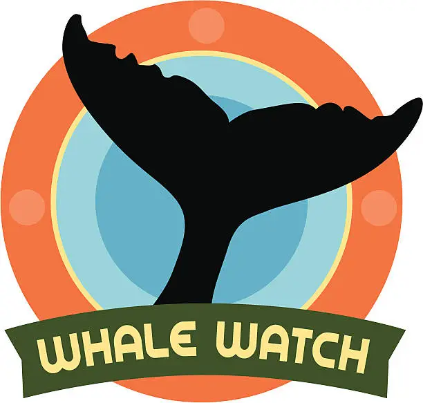 Vector illustration of whale watch travel sticker or luggage label