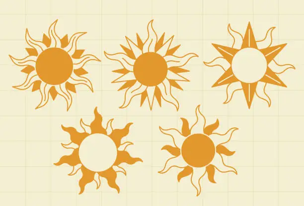 Vector illustration of Set of boho sun.