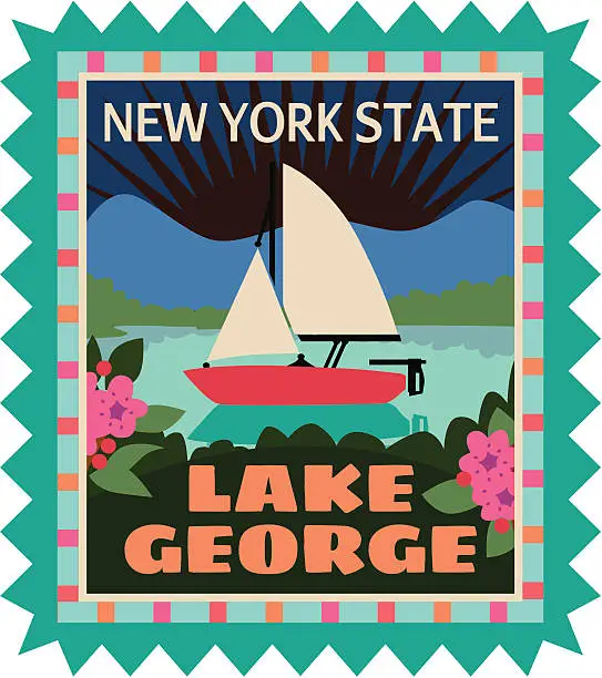 Vector illustration of Lake George travel sticker or luggage label