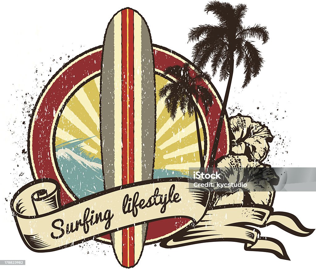 Surfen Lebensstil retro emblem - Lizenzfrei Surfbrett Vektorgrafik