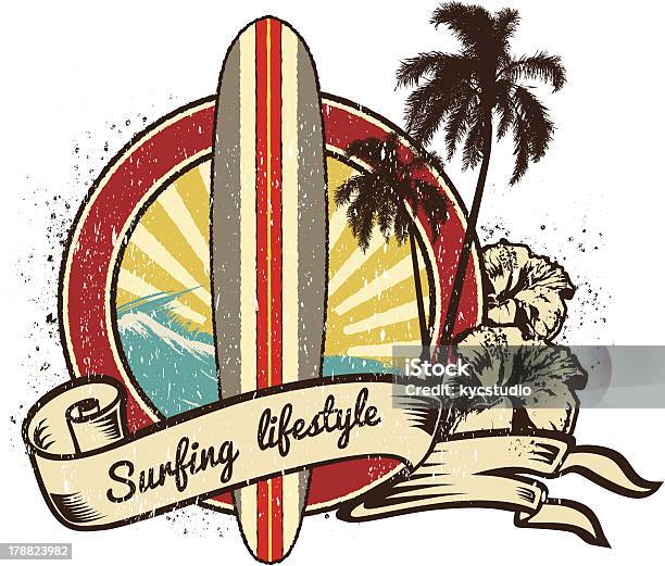 Surfen Lebensstil Retro Emblem Stock Vektor Art und mehr Bilder von Surfbrett - Surfbrett, Hawaiianische Kultur, Surfen