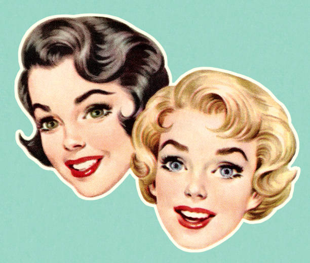 ilustraciones, imágenes clip art, dibujos animados e iconos de stock de caras de dos mujeres - colored background adult photography color image
