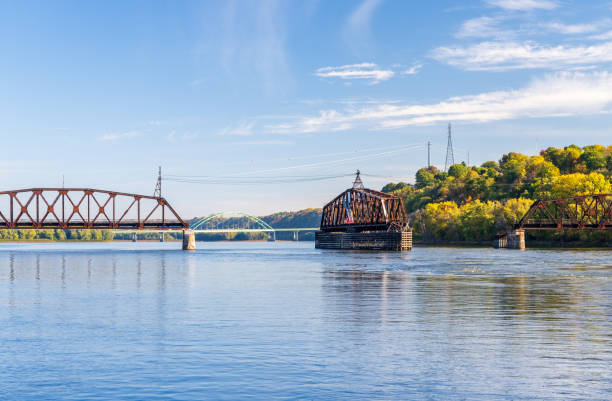Open span on historic Dubuque Railroad bridge across Upper Mississippi