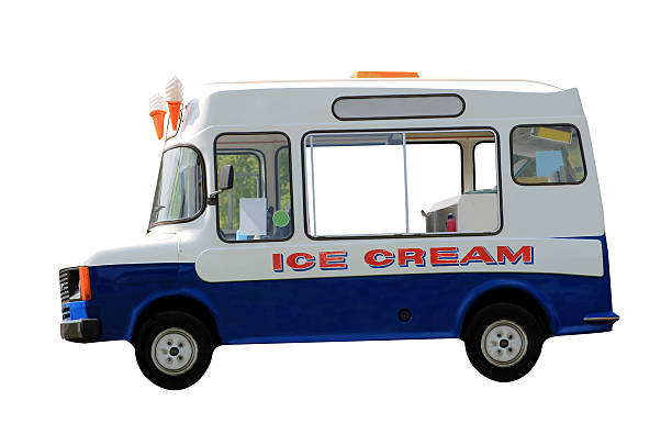 Ice cream van isolated Side view of ice cream van isolated on white background. ice cream van stock pictures, royalty-free photos & images