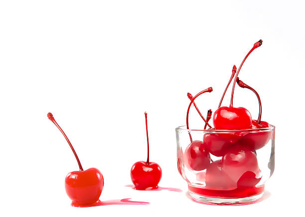 red chery chery juicy in shot glass maraschino cherry stock pictures, royalty-free photos & images