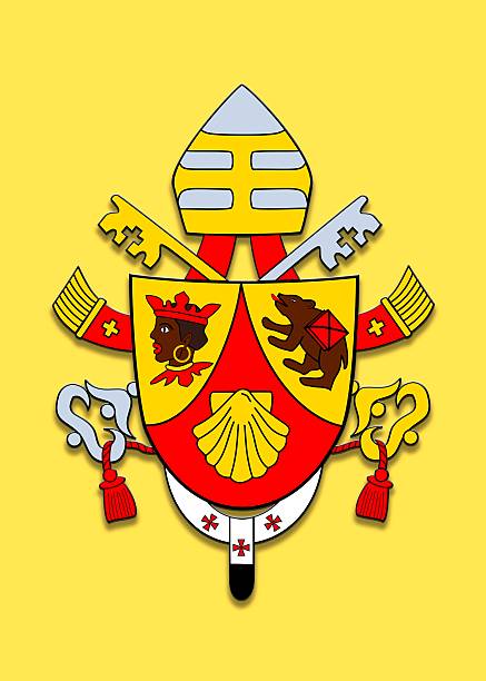 Illustration with coat of arms Benedicto XVI on yellow background.
