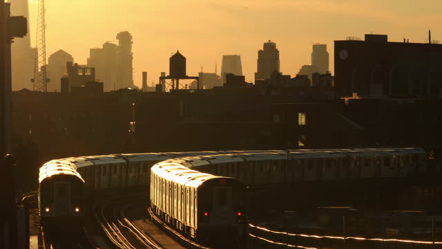 Sunset Subway Trains and Skyline