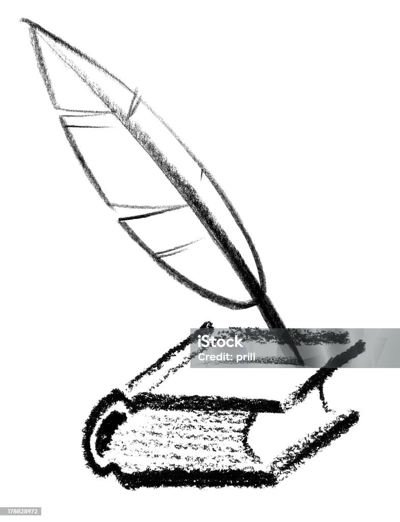 writer icon crayon-sketched illustration of a book and quill Advice stock illustration