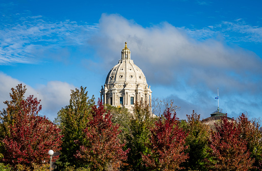 Dome of the State Capitol building in St Paul, Minnesota in autumn