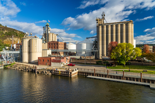 ADM Food processing plant in Red Wing Minnesota seen from Mississippi river