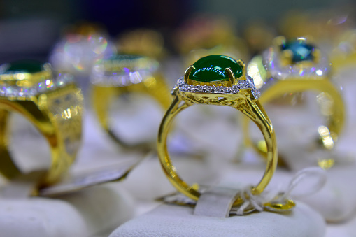 Ring jade Natural sparkling green color