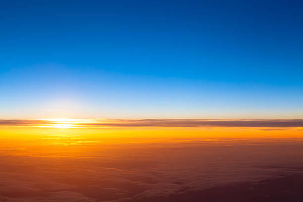 istock Dramatic sunset.  View of sunset above clouds from airplane wind 178831550