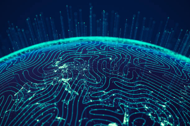 technologie mondiale de l’ia (crédits de la carte du monde à la nasa) - fiber optic technology abstract green photos et images de collection