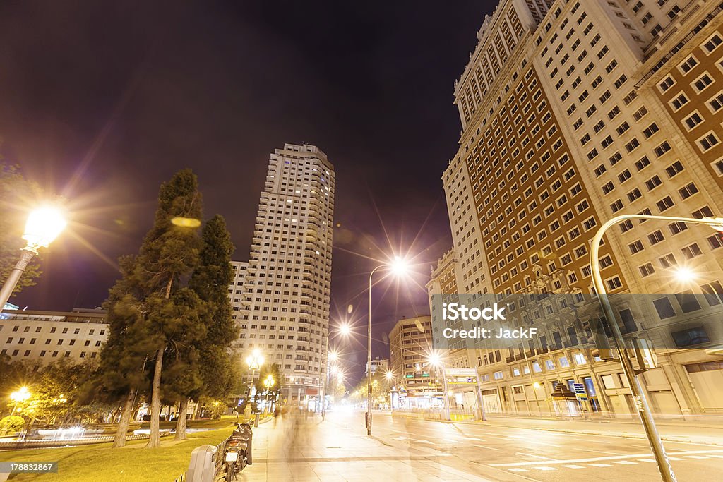 Spanien Square in der Nacht in Madrid - Lizenzfrei Abenddämmerung Stock-Foto