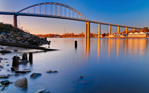 Evening long exposure of the bridge over the Chesapeake and Delaware Canal in Chesapeake City, Maryland.