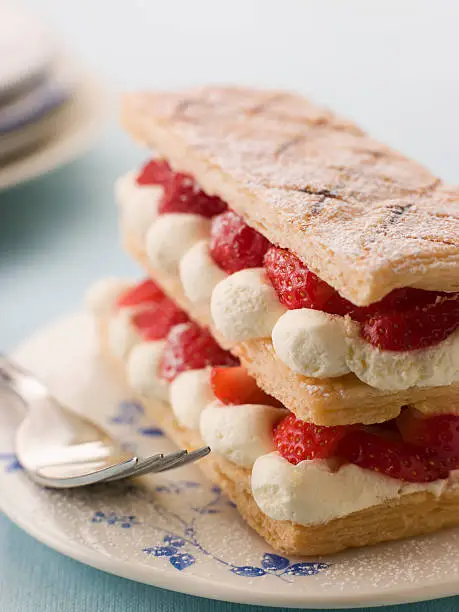 Mille Feuille of Strawberries with Chantilly and Fork