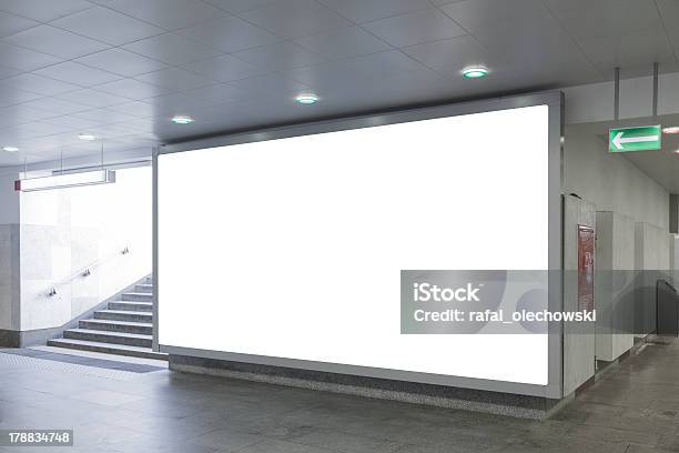 Blank Billboard In Hall Stock Photo - Download Image Now - Advertisement, Backgrounds, Billboard