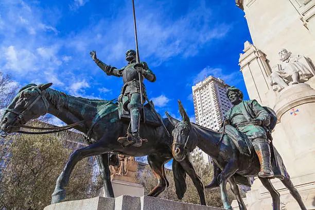 Photo of Don Quixote and Sancho Panza monument with Cervantes